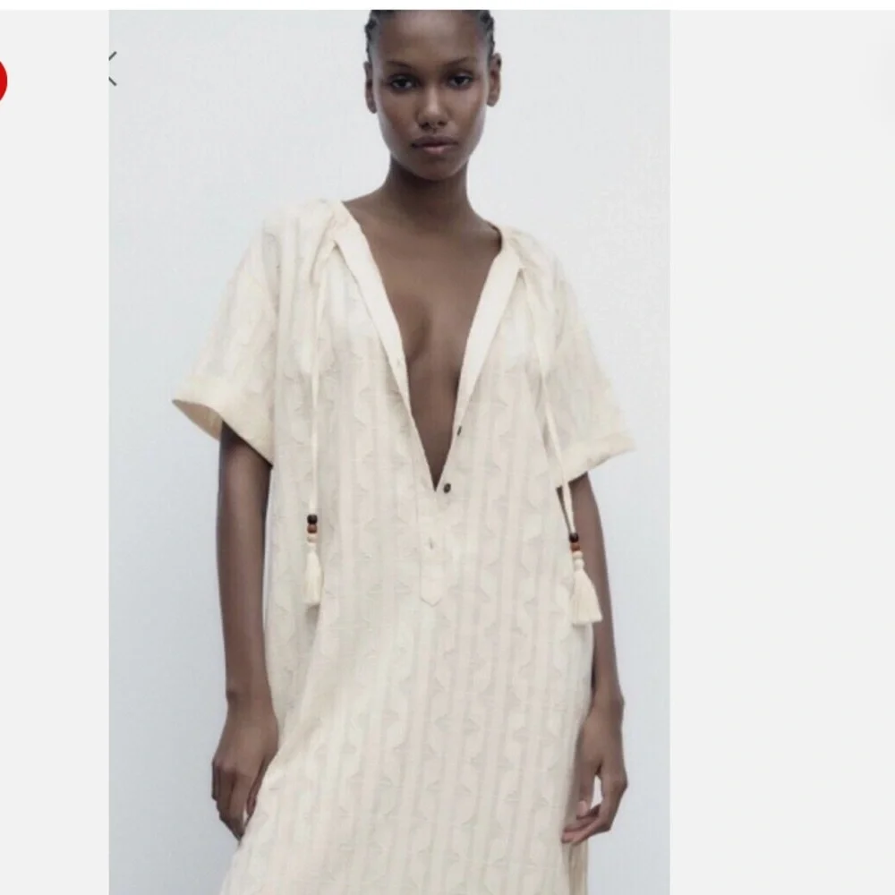 Zara Cream Buttoned Midi Sundress